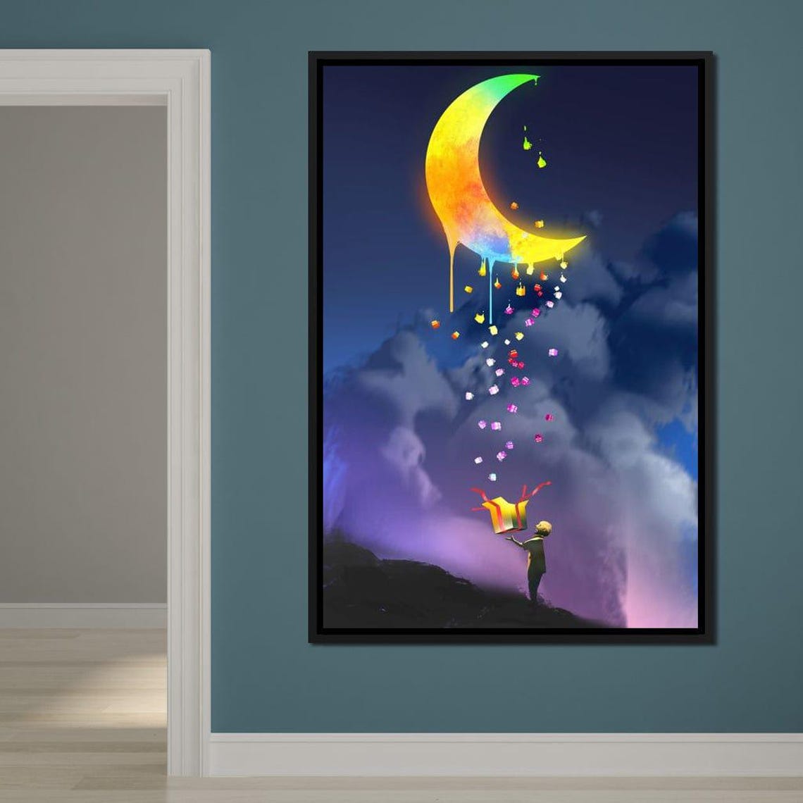 Melting Rainbow Moon Night Sky Fantasy Kids Room Art Wall Poster