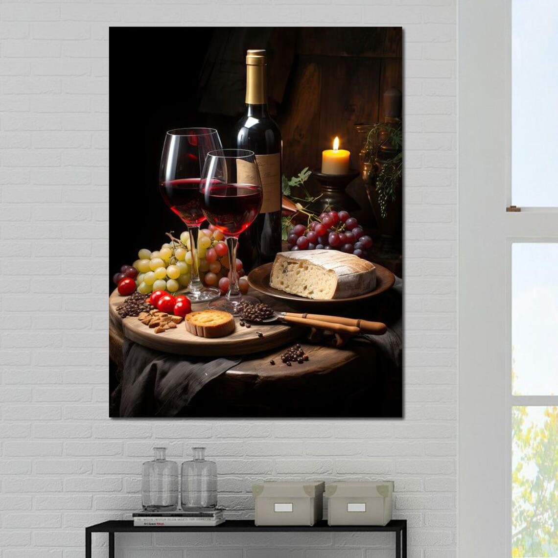 Wine and Cheese Banquet Rustic Kitchen Art Print - Image 3