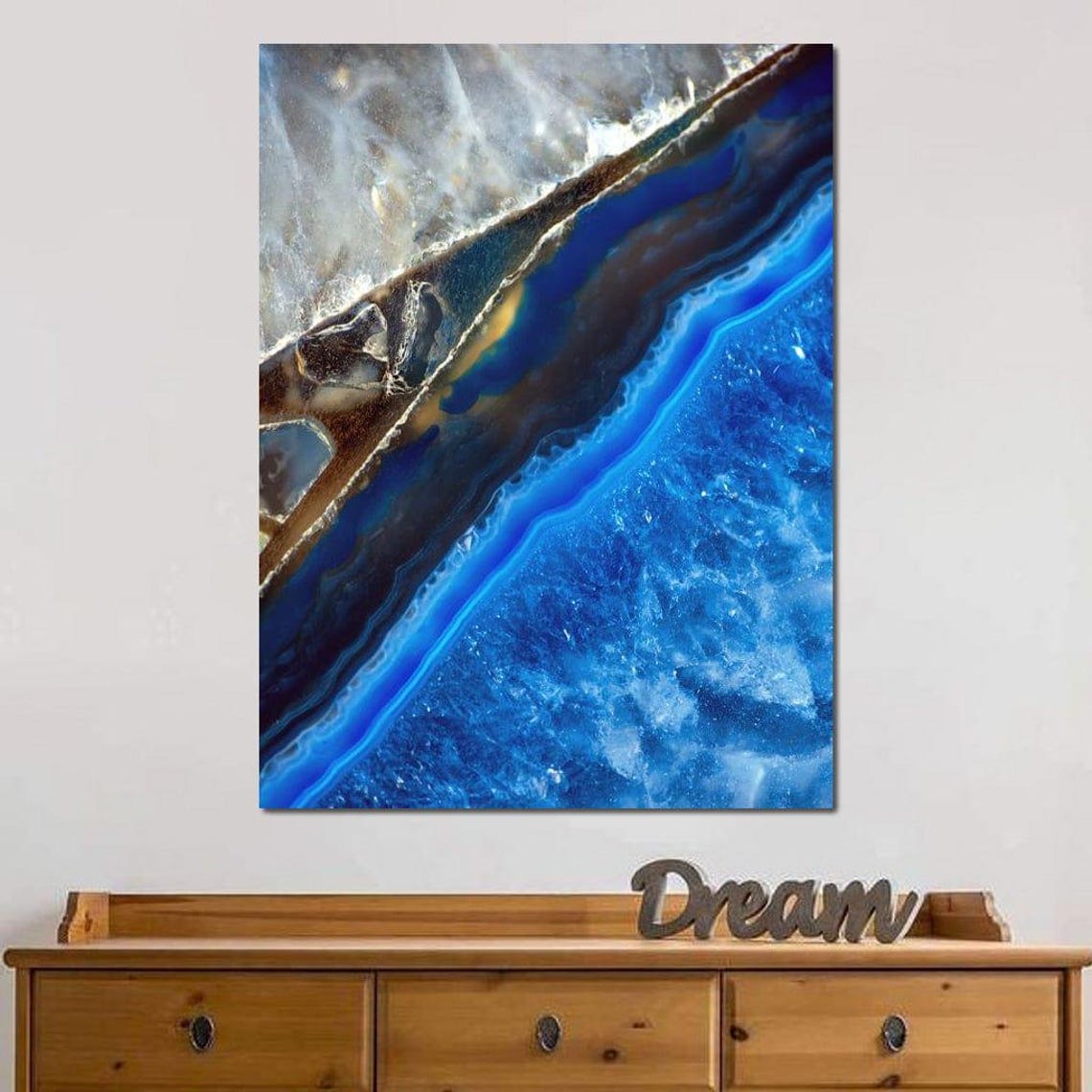 Blue Geode Agate Slice Macro Gold Banding Modern Wall Art Poster - Image 3