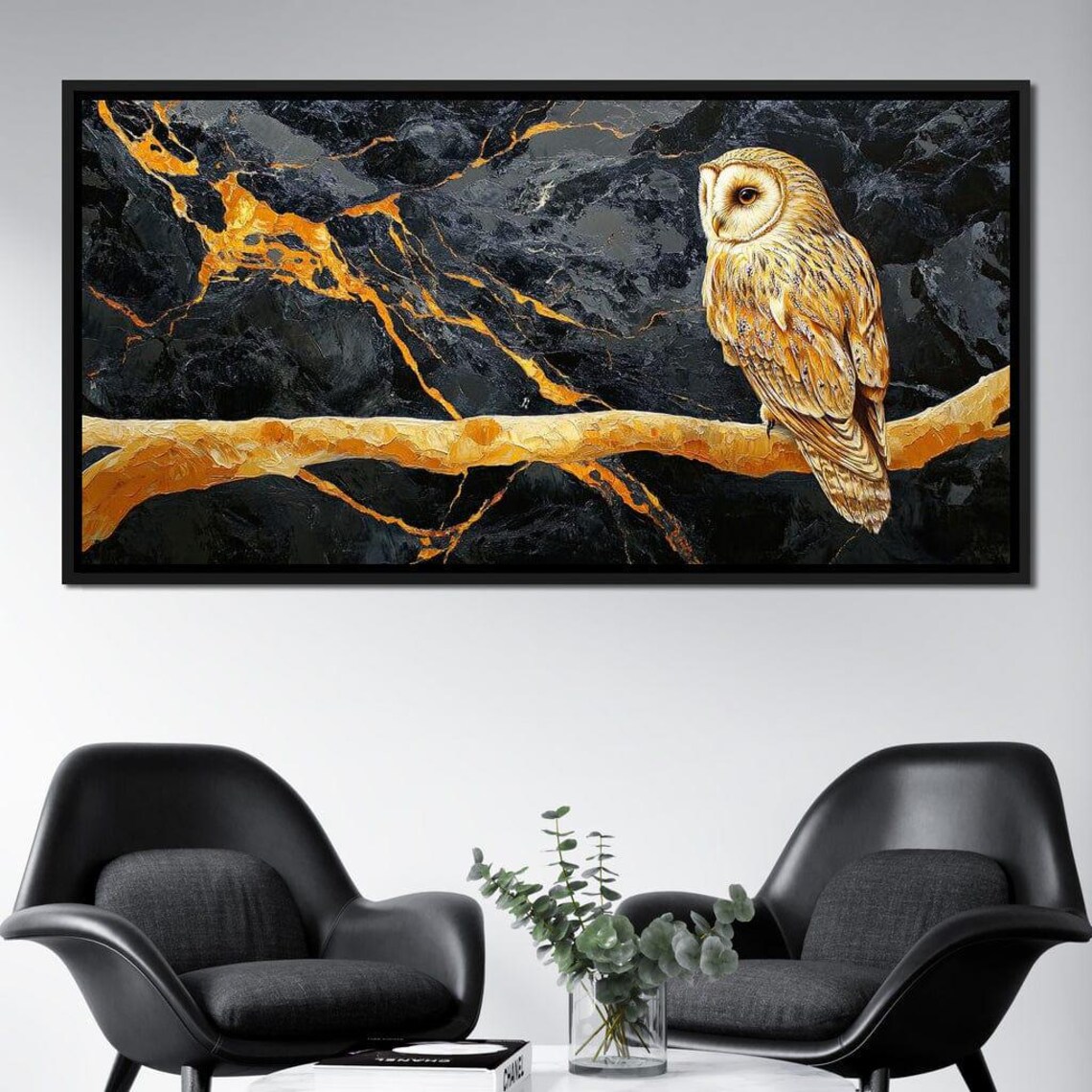 Golden Owl Marble Branch Black Gold Elegant Nocturnal Wildlife Poster - Image 2