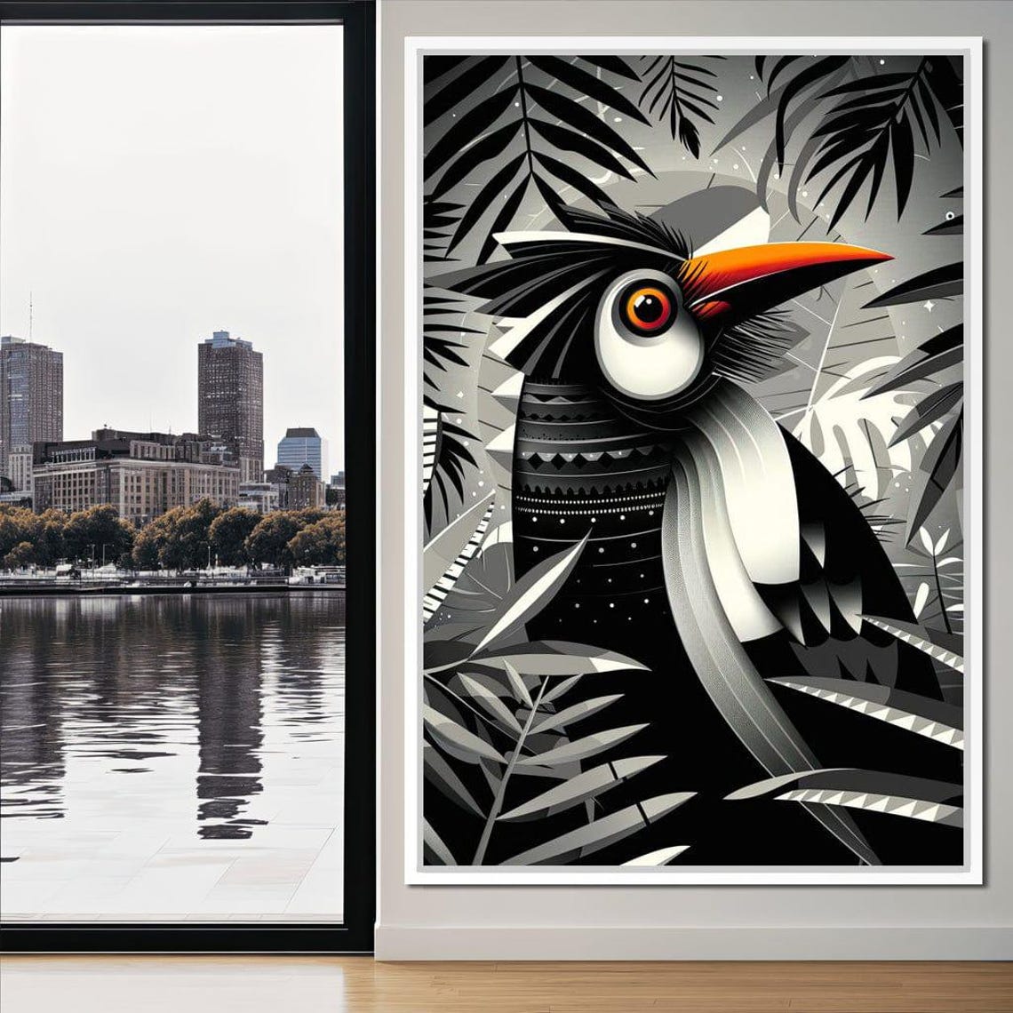Monochrome Toucan Orange Beak Tribal Geometric Bird Wall Art - Image 3
