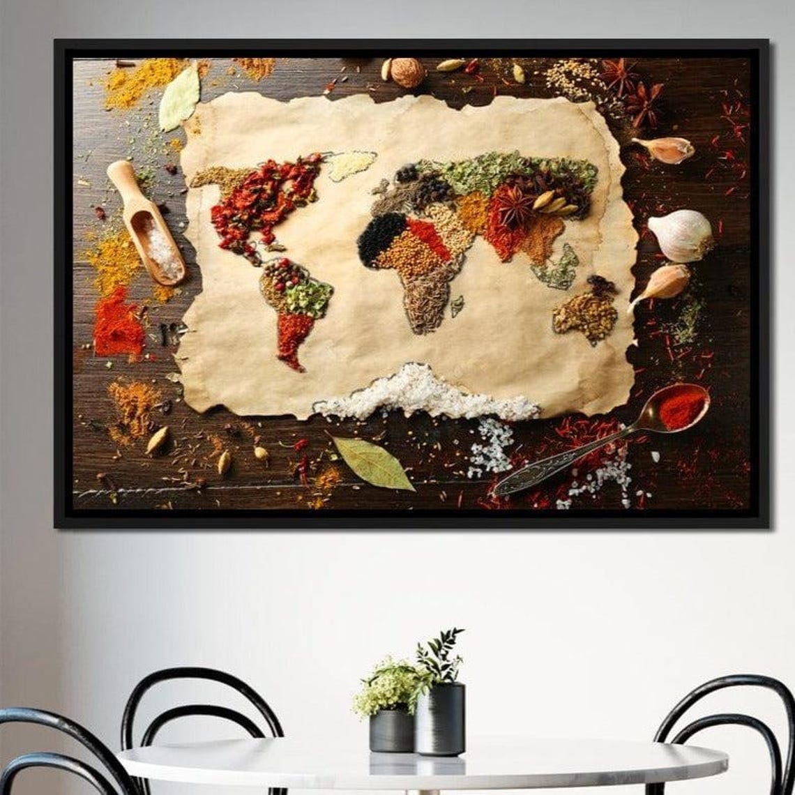 World Map Made Of Colorful Spices Rustic Kitchen Wall Decor Poster
