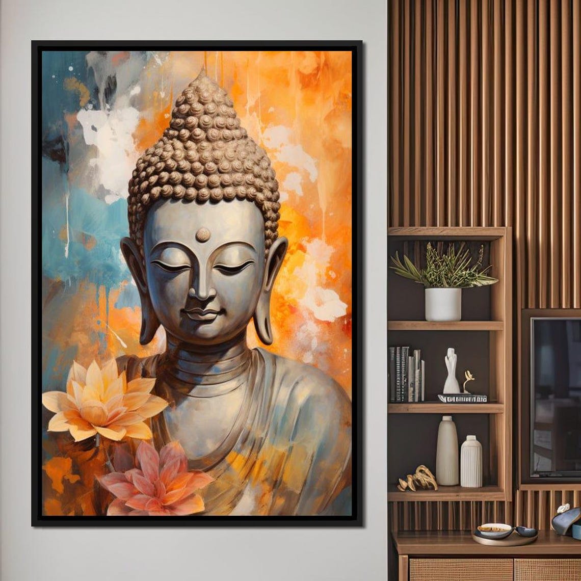 Buddha Portrait Orange Lotus Zen Meditation Spiritual Wall Art Poster - Image 3