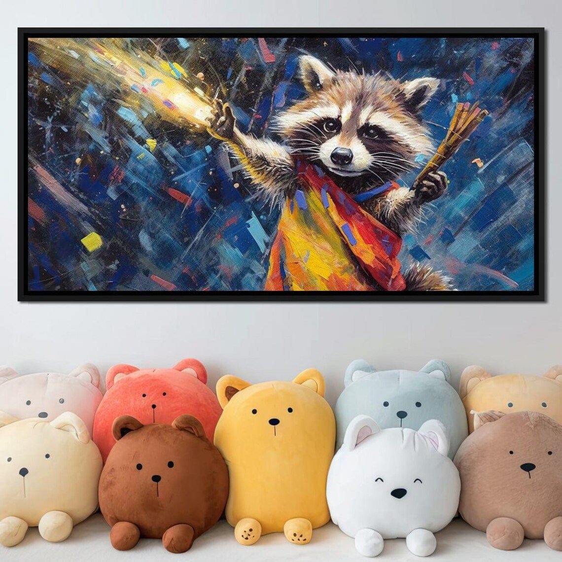 Raccoon Holding Sparklers Colorful Night Sky Whimsical Kids Room Poster - Image 4