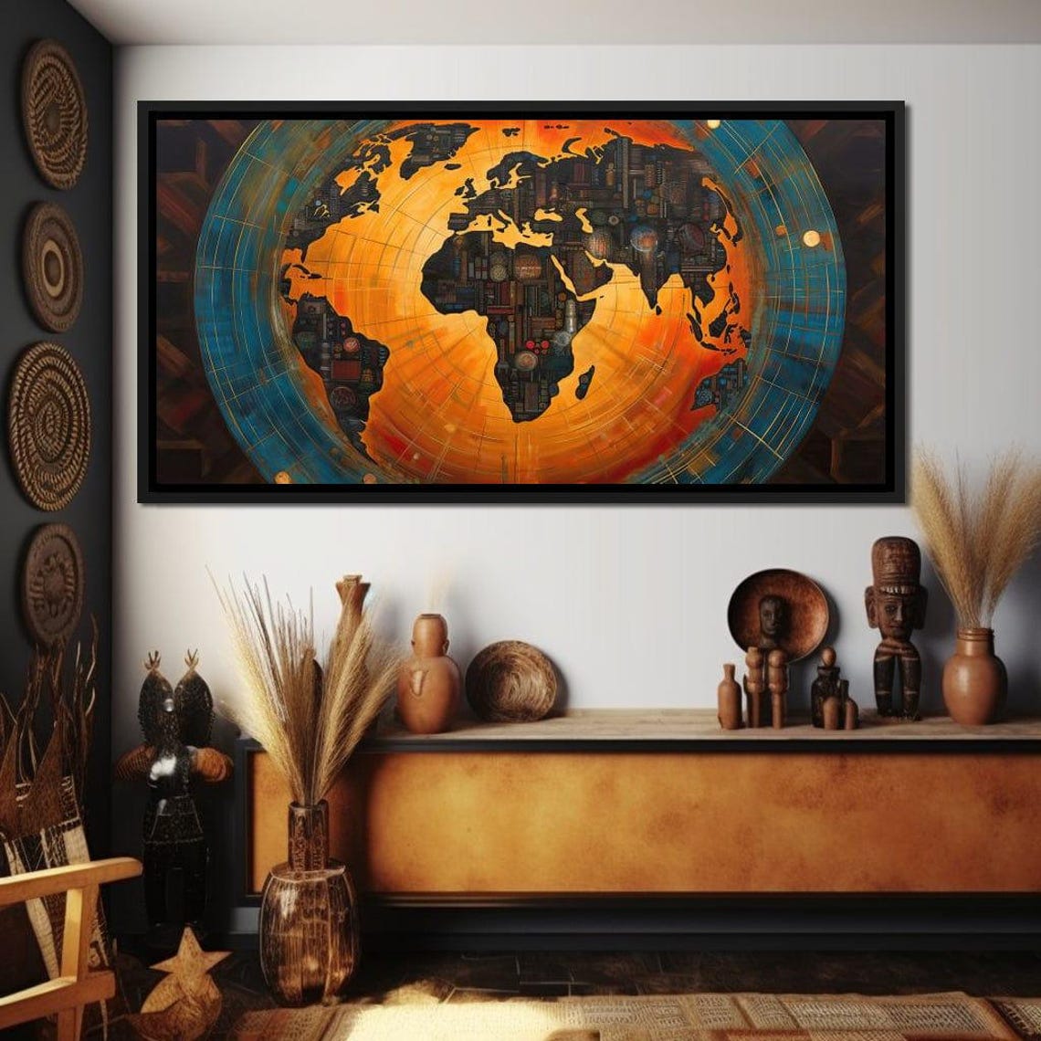 World Map Globe Africa Orange Teal Gold Compass Lines Travel Poster - Image 4
