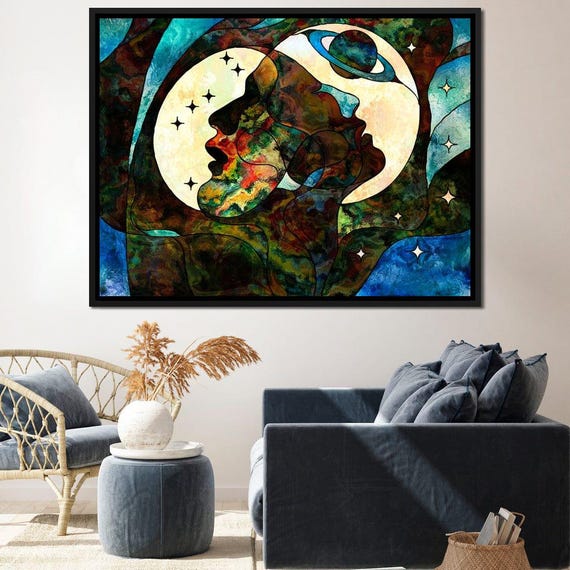 Dual Universe Cosmic Art Celestial Love Intertwined Souls Spiritual Painting Vibrant Wall Art Night Sky Art By Nichecanvas