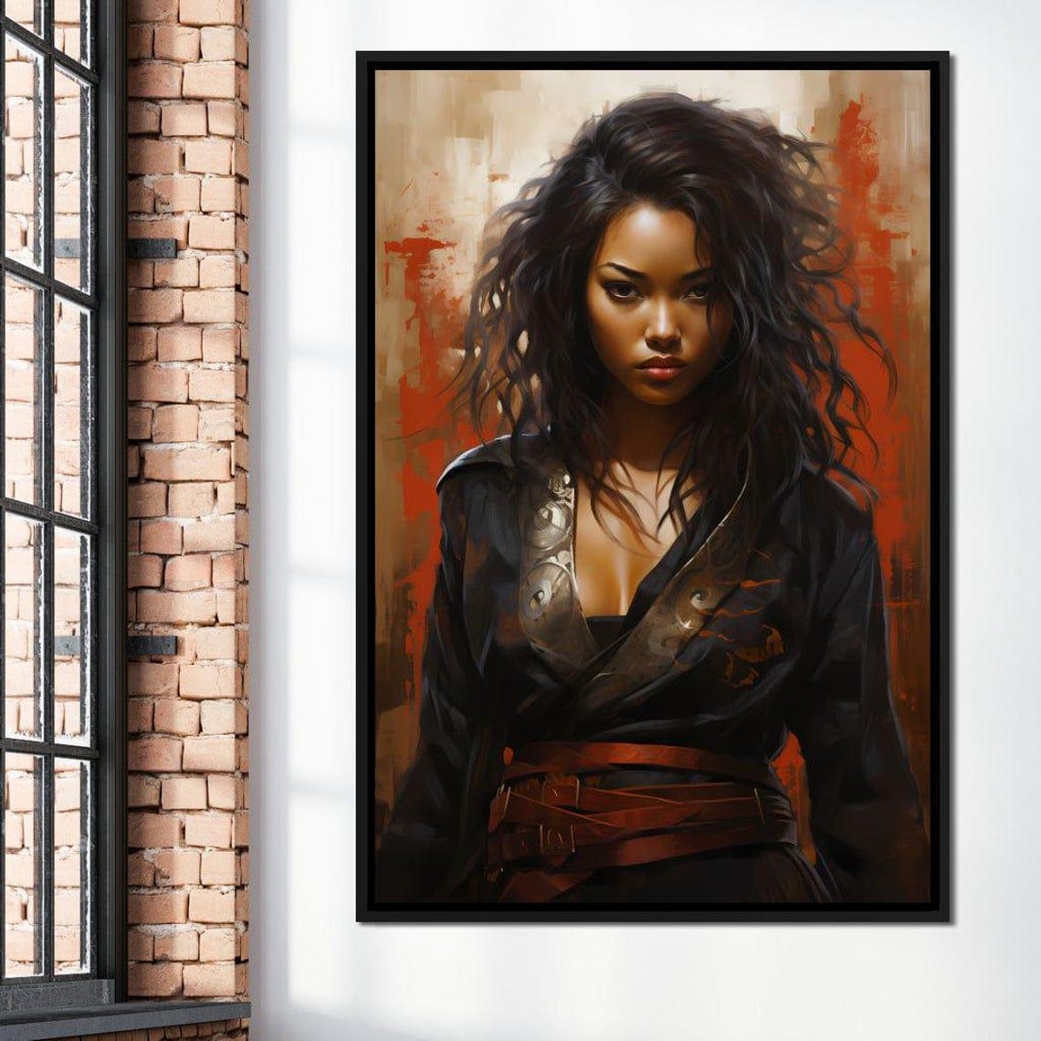 Kimono Woman Warrior Black Robe Red Obi Japanese Portrait Art Print