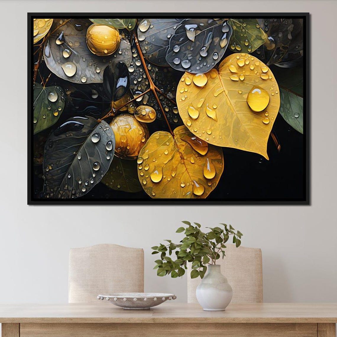 Golden Autumn Leaves Rain Drops Close Up Moody Botanical Poster - Image 4