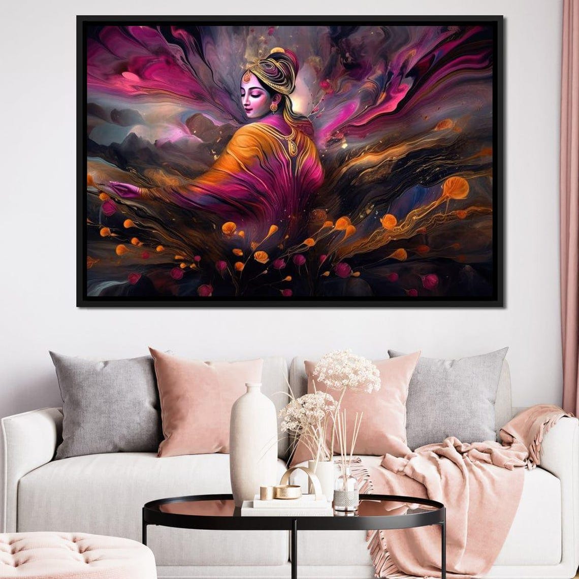Blissful Krishna Cosmic Smoke Swirl Blue Hindu Spiritual Art Poster