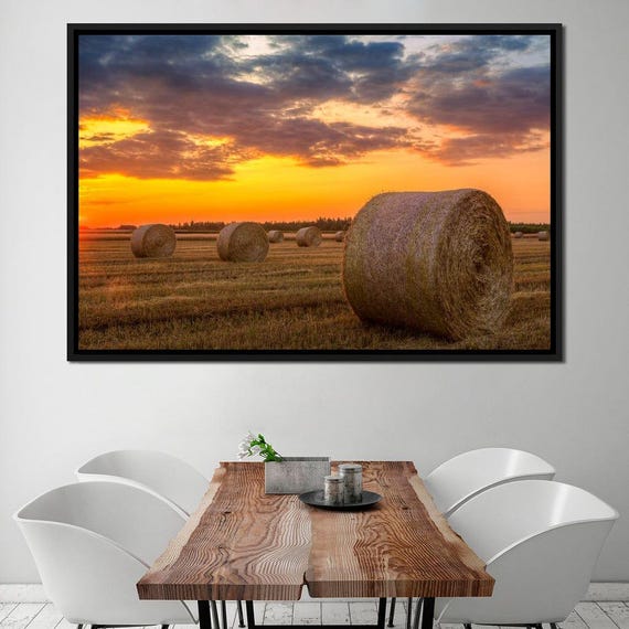 Hay Bales - Sunset Landscape Art Print