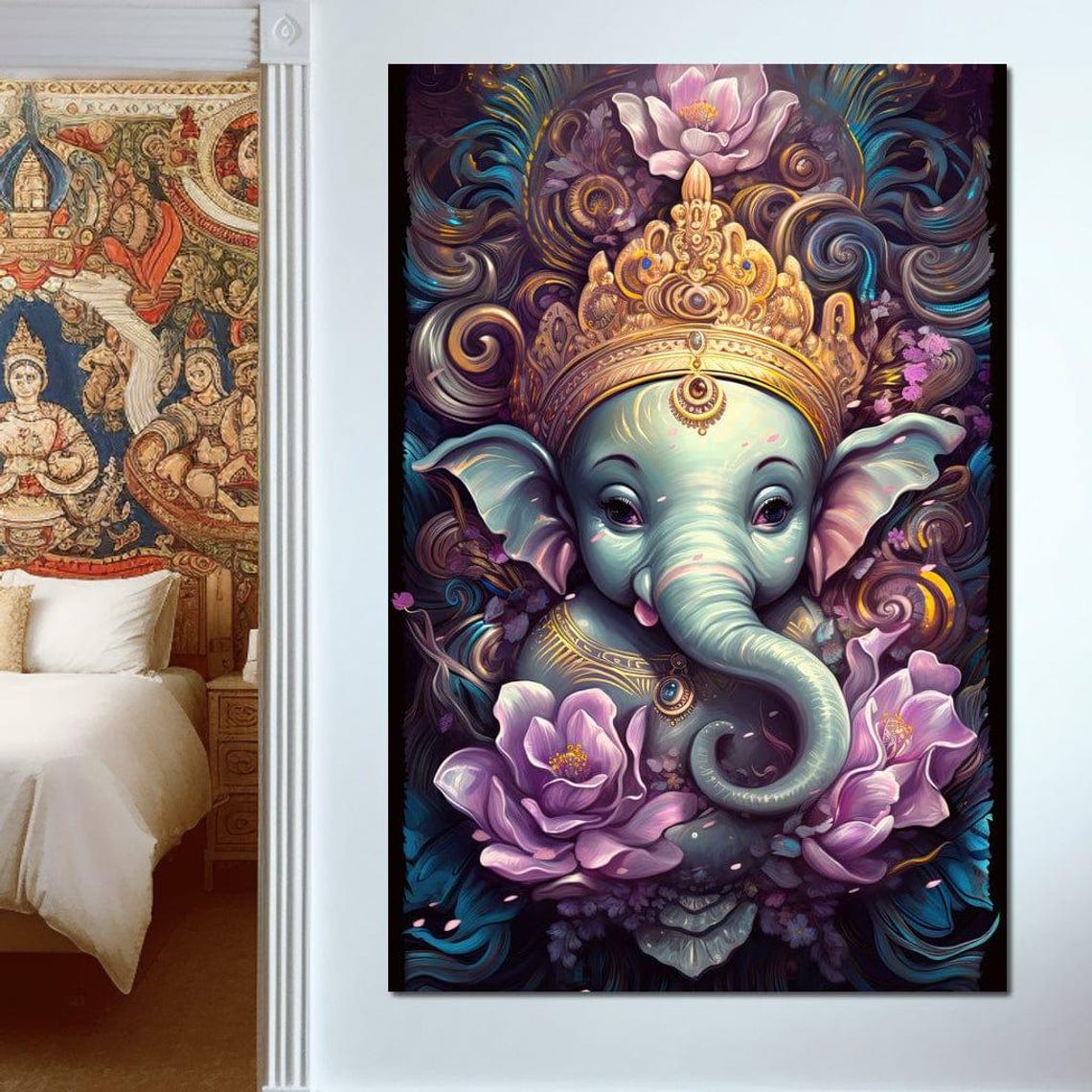 Baby Ganesha Hindu Wall Art Spiritual Elephant Colorful Ganesha Home Decor Meditation Decor Hindu Faith Art By Nichecanvas - Image 3