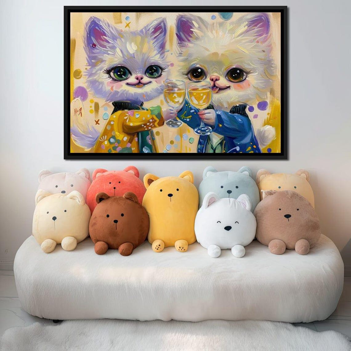 Cute Kittens Toasting Champagne Celebration Whimsical Cat Wall Art - Image 2