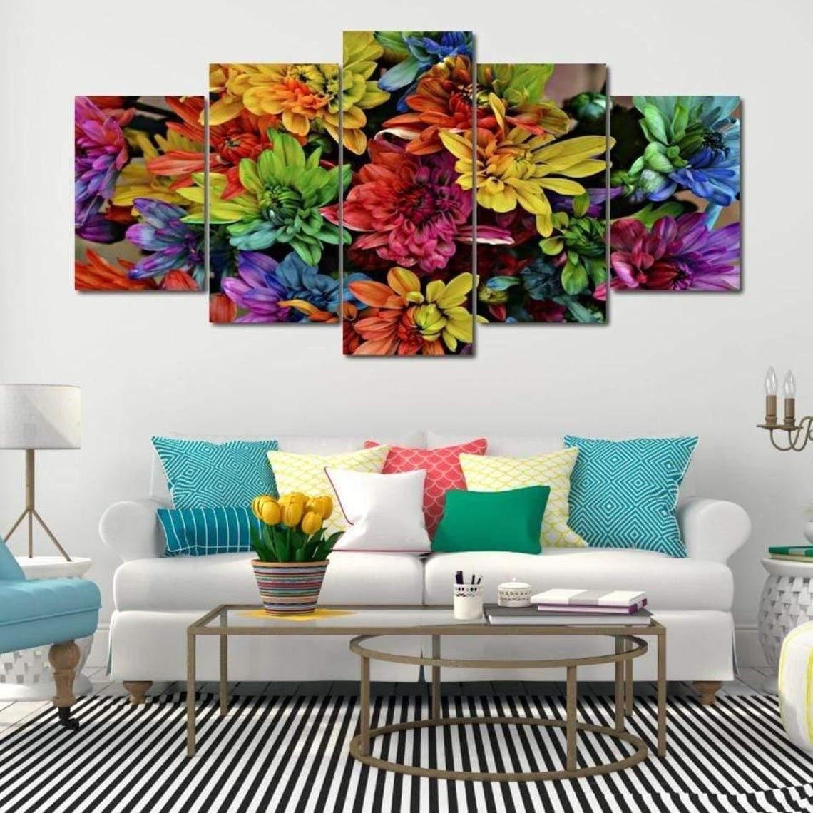 Rainbow Chrysanthemum Blooms Multicolor Flower Photography Art Poster