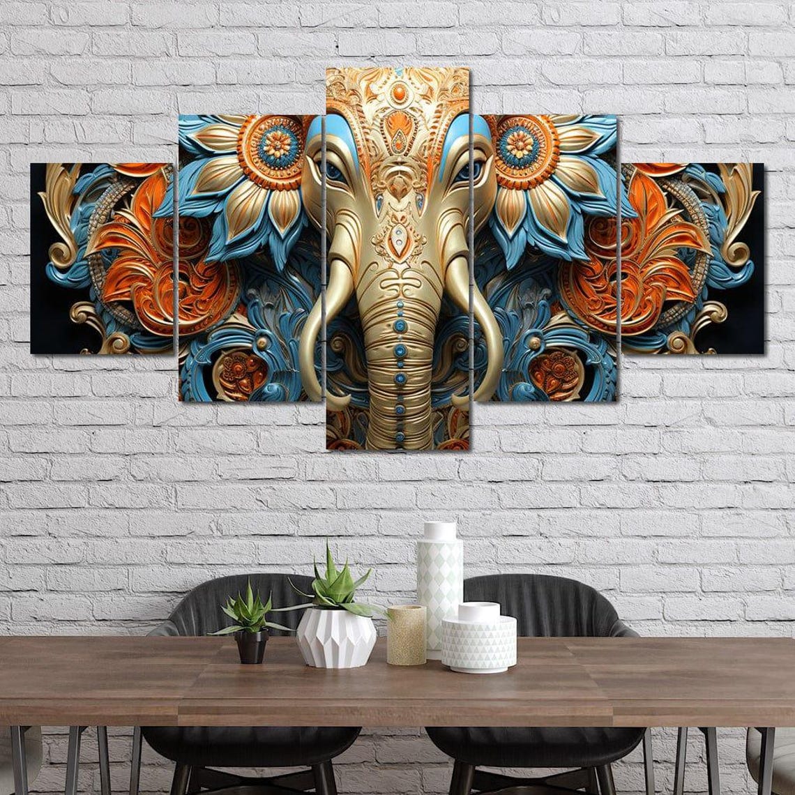Mandala Elephant Head Blue Orange Gold Ornate Indian Boho Art Print - Image 4