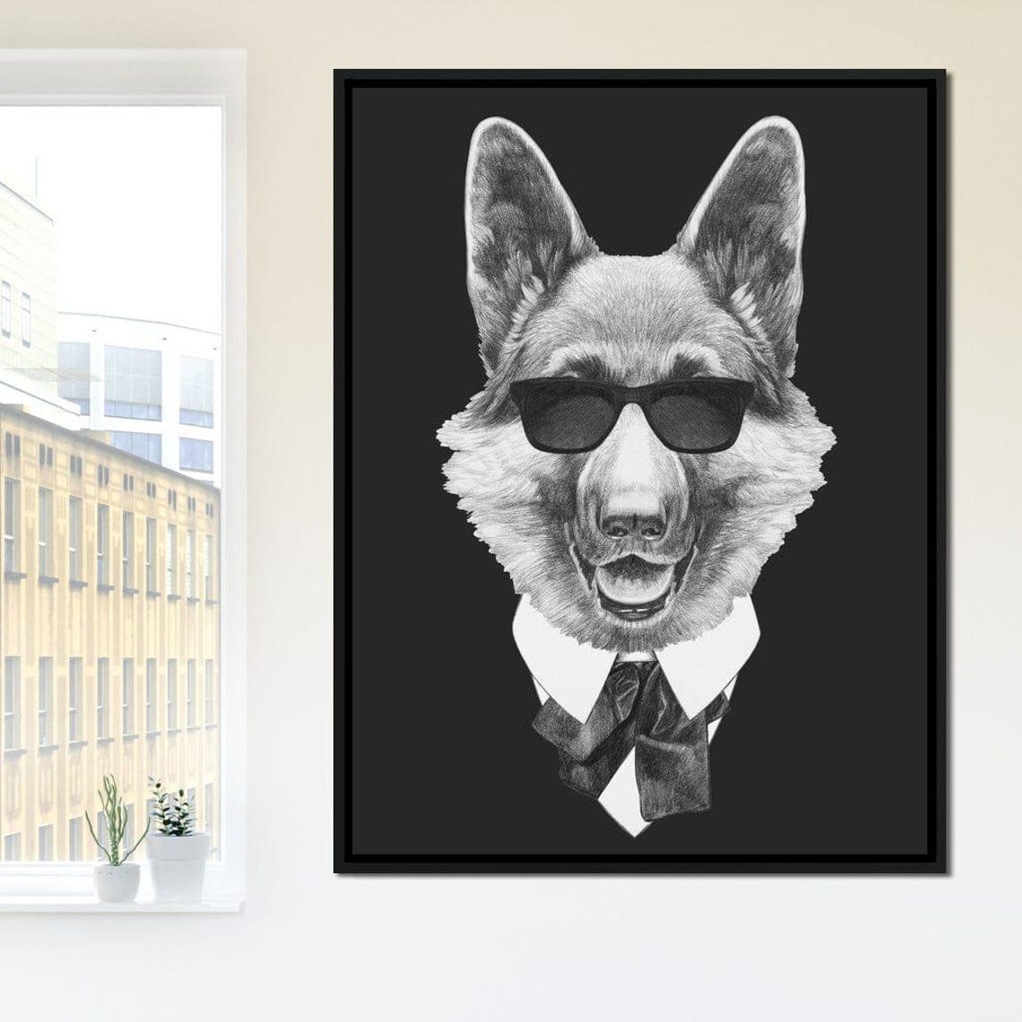Dressed Up German Shepherd Sunglasses Suit Funny Cool Dog Portrait Art - Image 2