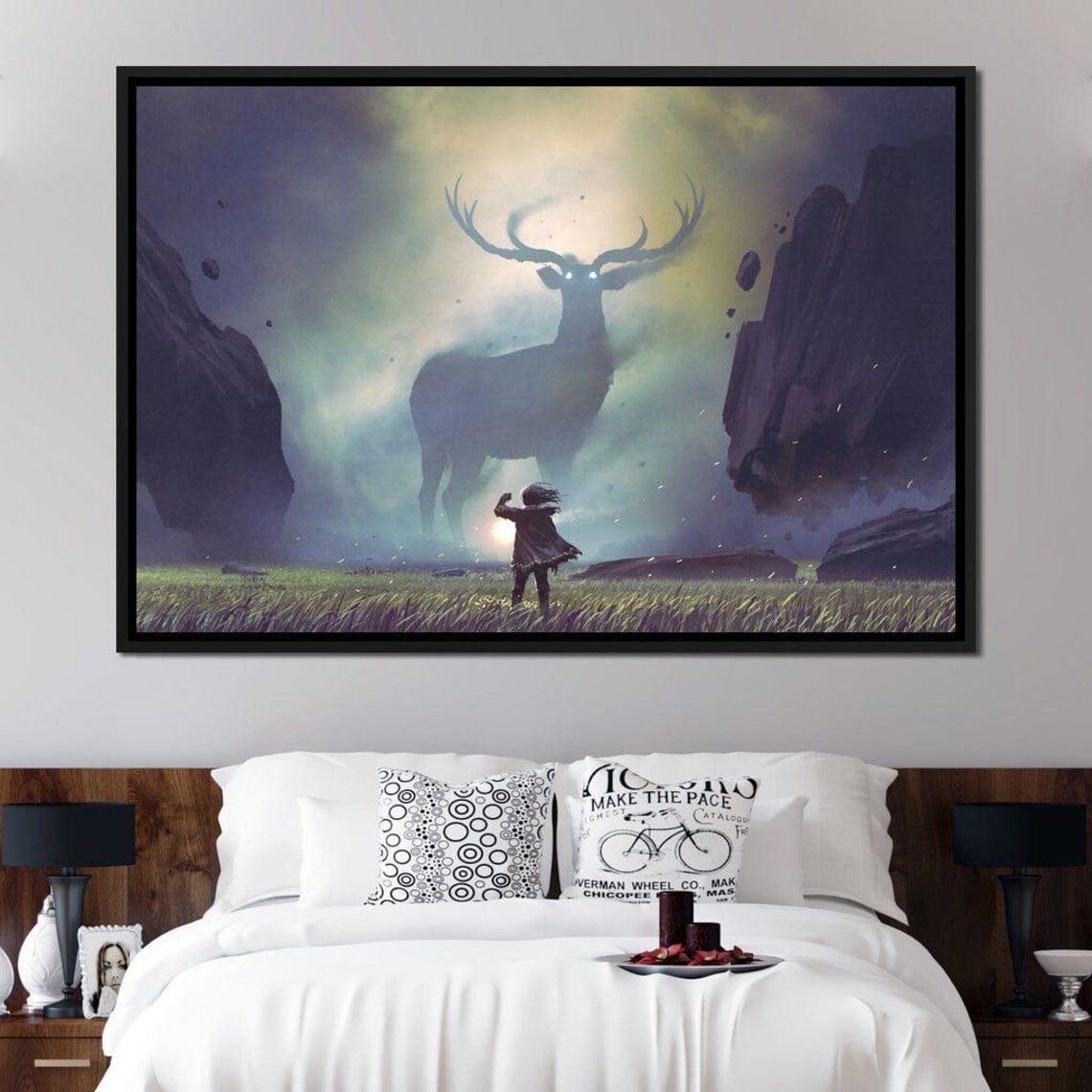Spiritual Giant Deer Mystic Girl Fantasy Enchanted Field Wall Art