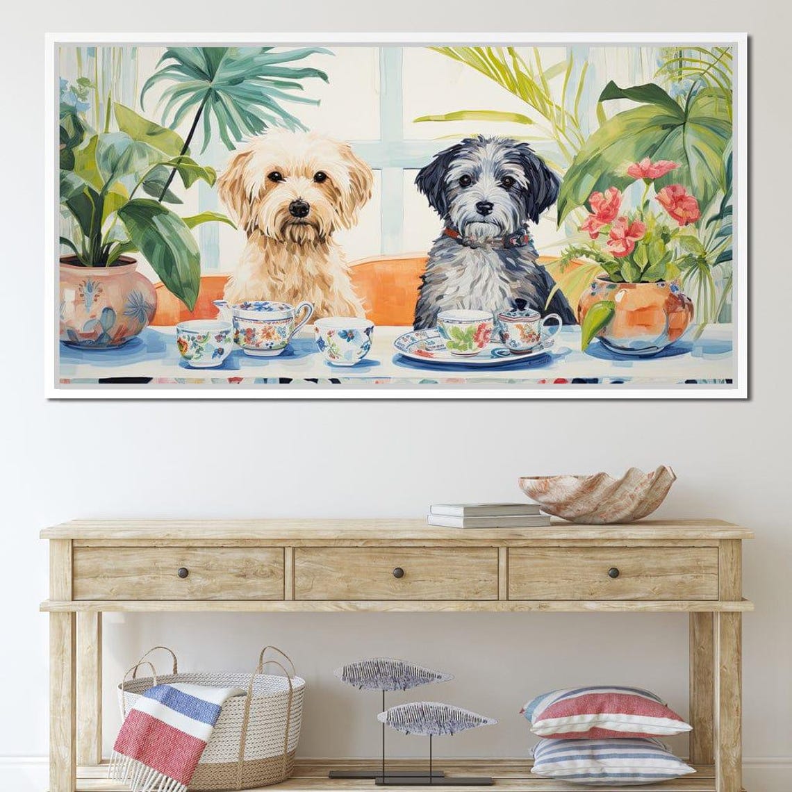 Two Shaggy Dogs Teatime Watercolor Cute Pets Whimsical Wall Poster