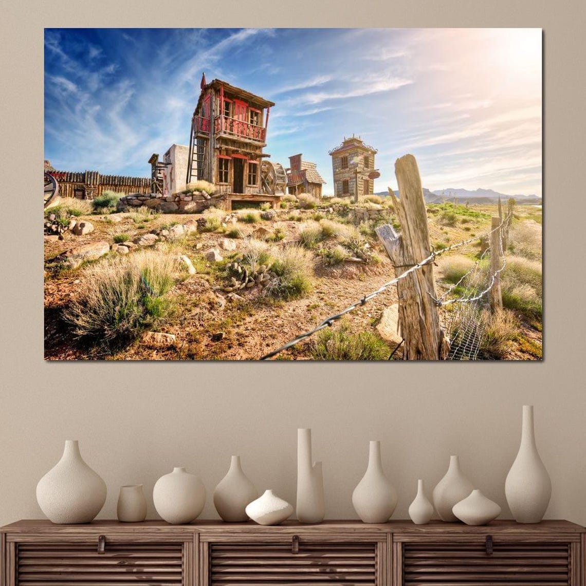Abandoned Western Town Nostalgic Decor Desert Wall Art Rustic Home Art Cowboy Artwork Frontier Town Scene By Nichecanvas - Image 4