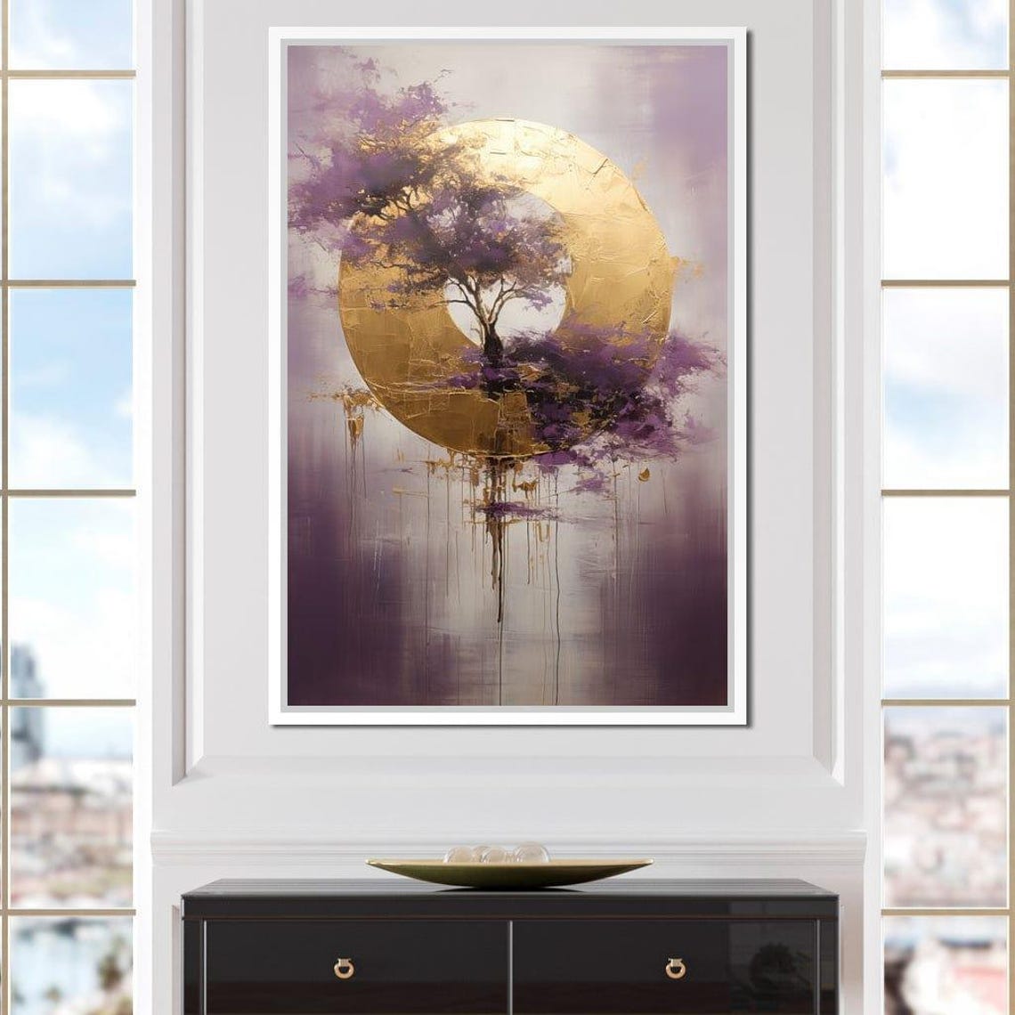 Golden Moon Tree Purple Mist Abstract Nature Wall Art Poster - Image 4