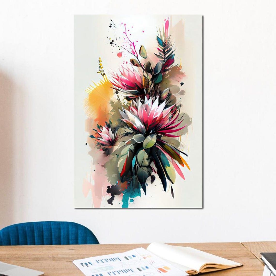 Pink Protea Watercolor Abstract Splash Contemporary Flower Print - Image 4