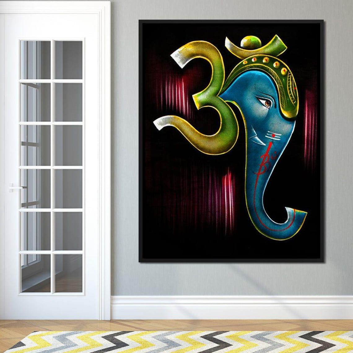 Ganesh Diwali Hindu Wall Art Festival Decor Ganesha Oil Painting Spiritual Artwork Colorful Indian Culture By Nichecanvas