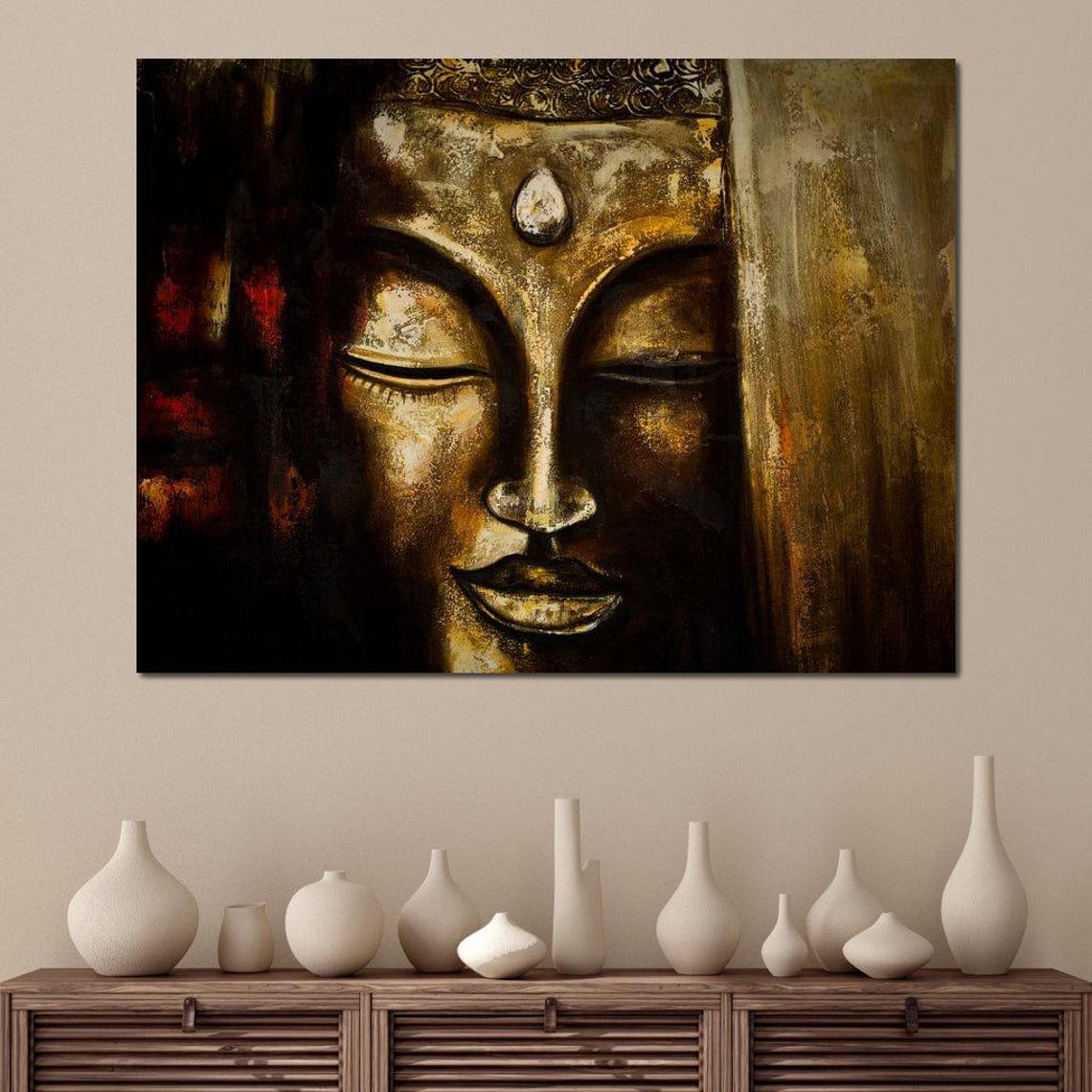 Serene Golden Buddha Face Meditation Zen Tranquil Wall Decor Poster - Image 4