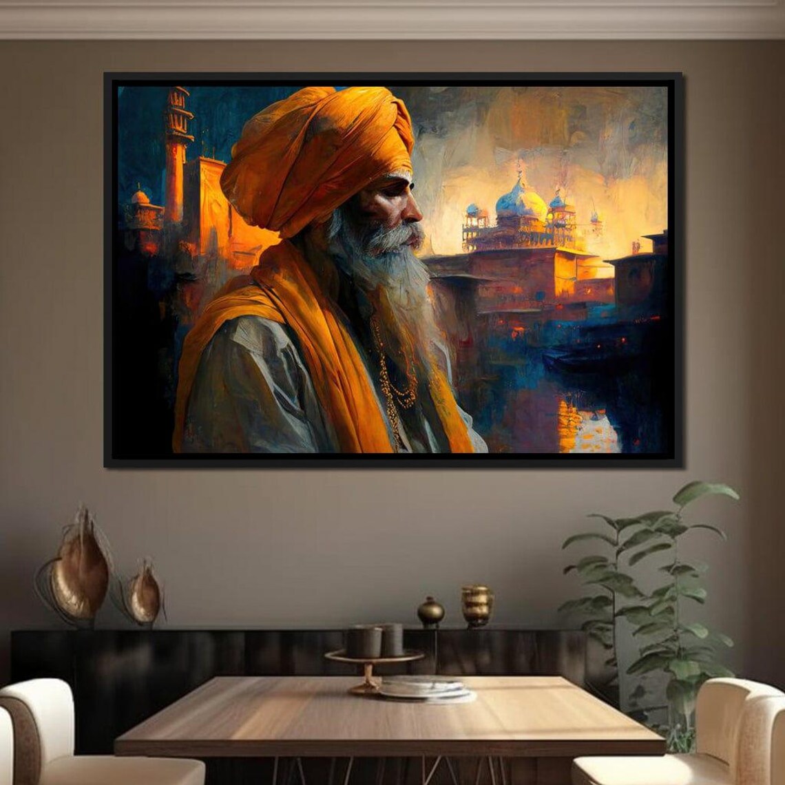 Sikh Elder Orange Turban Golden Temple Painting Spiritual Cultural Art Poster - Image 2
