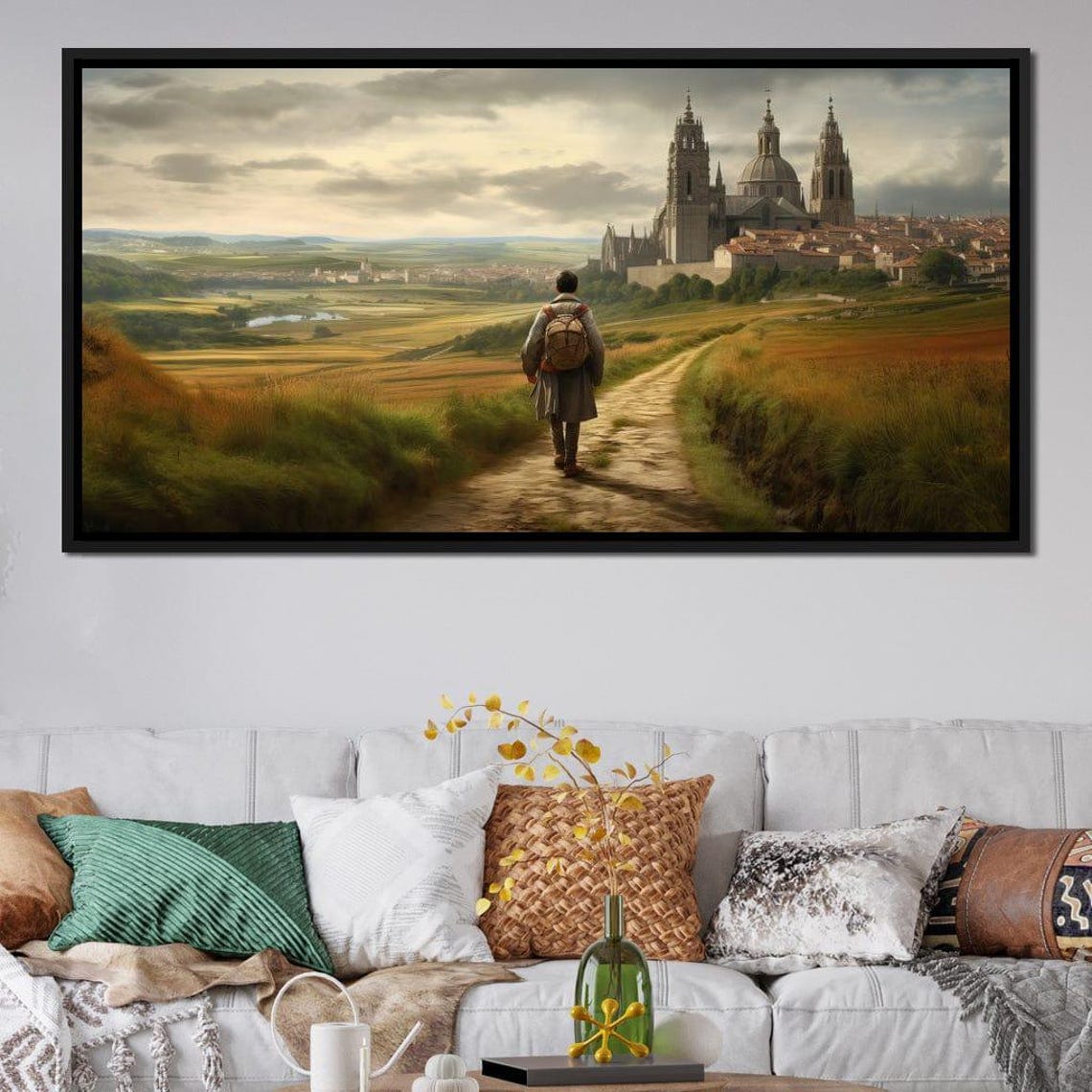 Camino De Santiago Pilgrim Path Cathedral Golden Field Travel Poster - Image 3