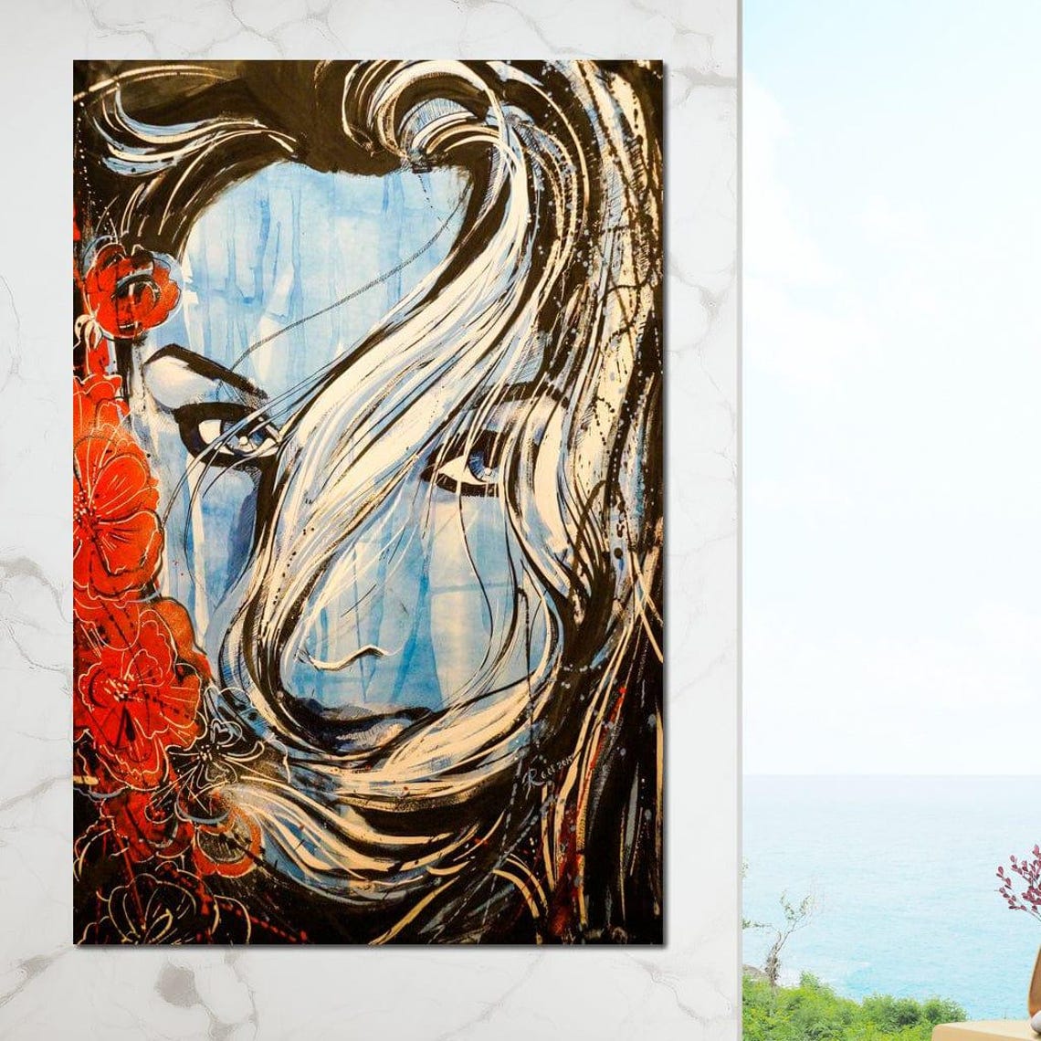 Blue Girl Portrait Art Print - Image 2