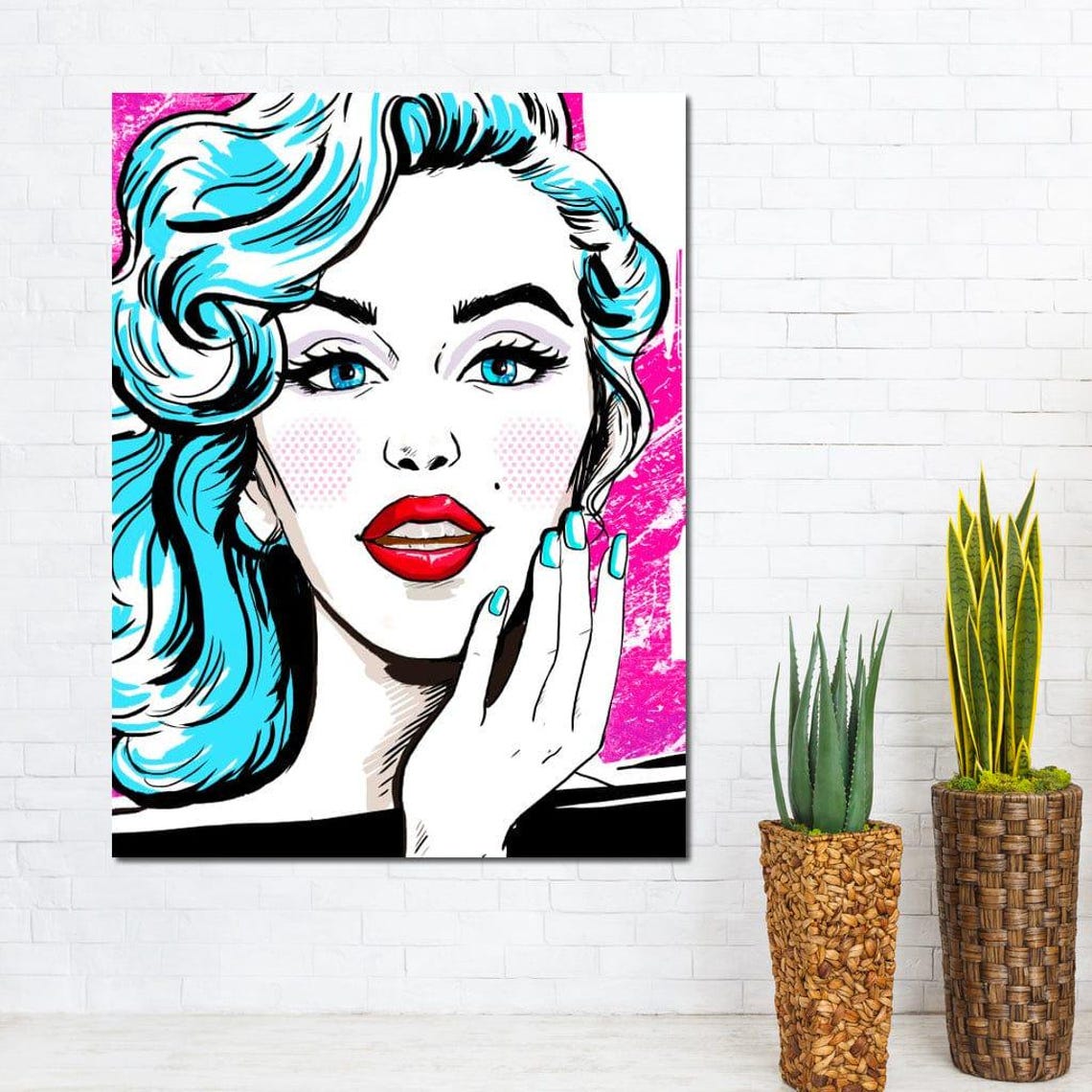Pop Art Blonde Woman Turquoise Hair Pink Retro Comic Style Poster - Image 3