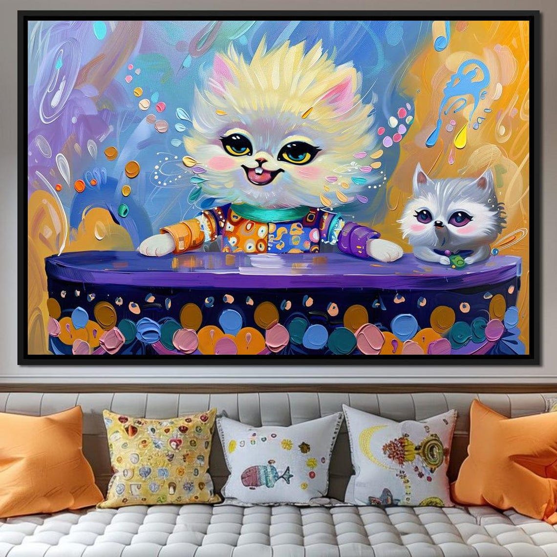 Cute Cartoon Cats Color Burst Playful Kids Room Art Kitty Wall Art - Image 2