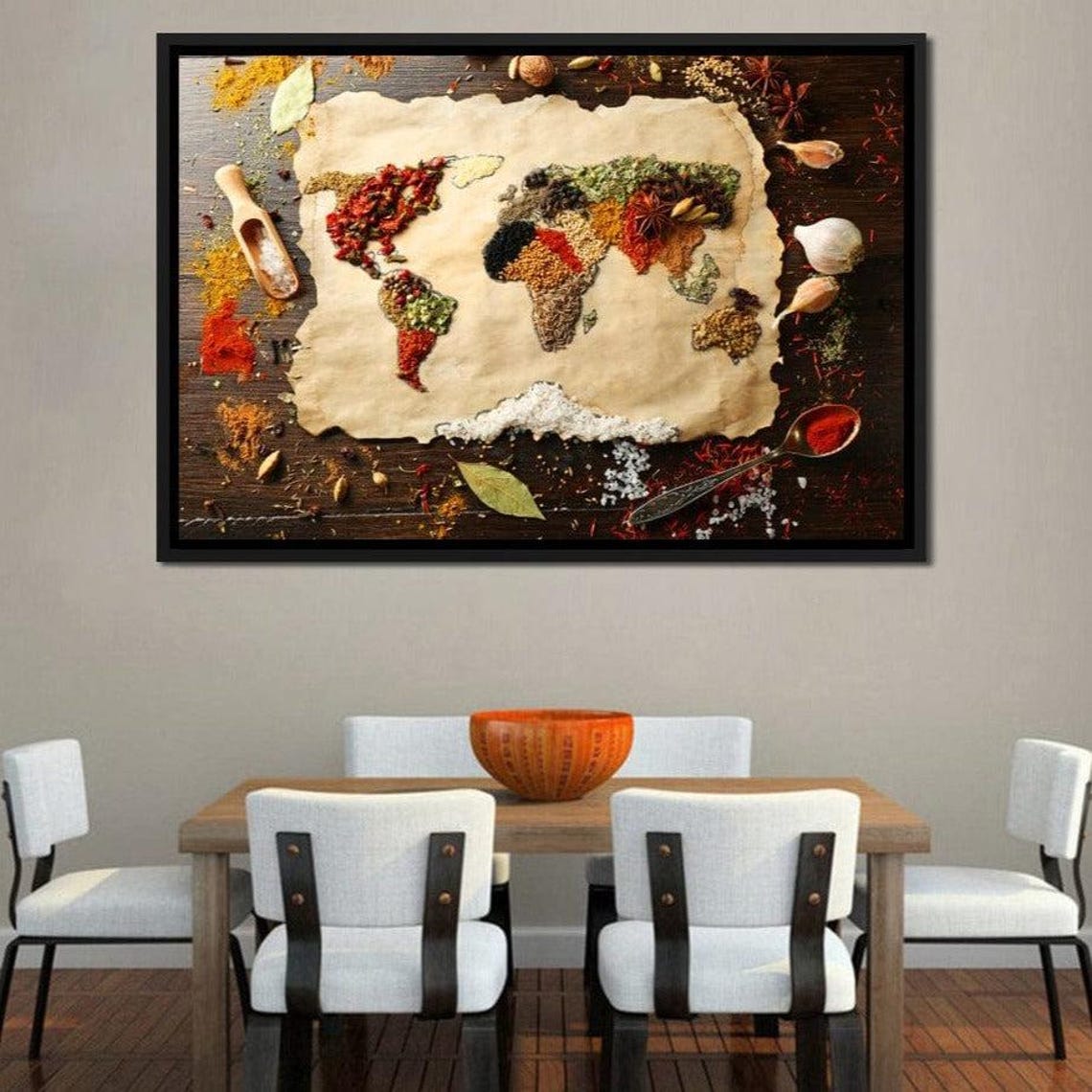 World Map Made Of Colorful Spices Rustic Kitchen Wall Decor Poster - Image 2