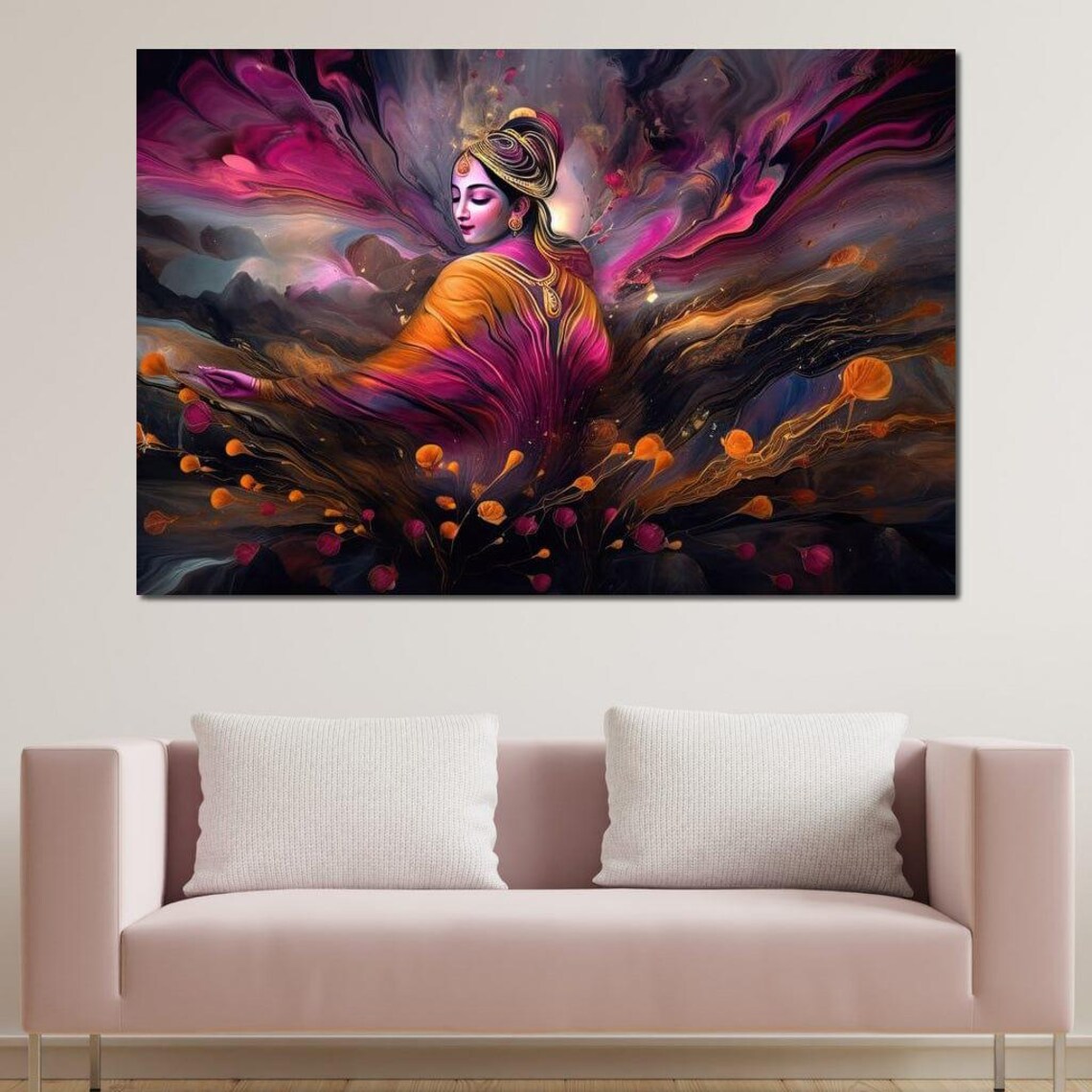 Blissful Krishna Cosmic Smoke Swirl Blue Hindu Spiritual Art Poster - Image 4