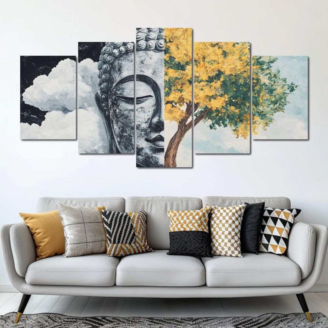 Buddha Half Golden Tree Split Night Day Zen Spiritual Balance Wall Art Print - Image 4