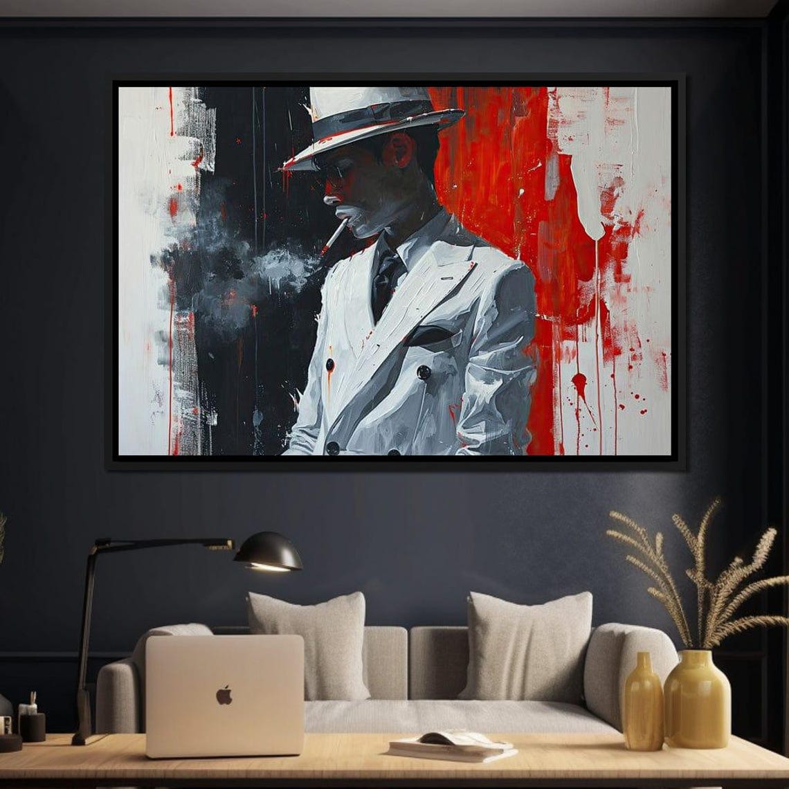 Man White Suit Fedora Smoking Cigarette Red Black Noir Portrait Print - Image 2