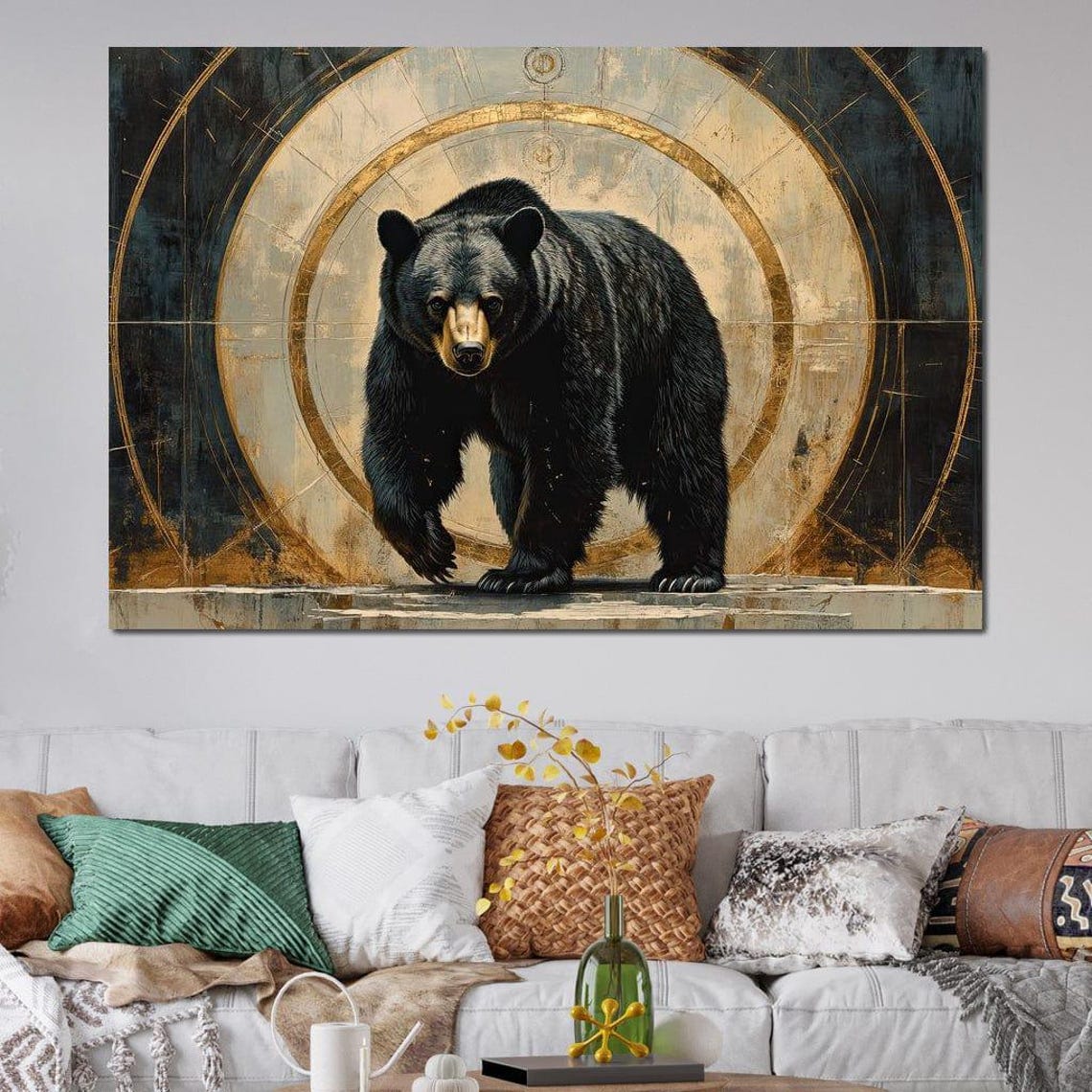 Black Bear Golden Portal Ring Dark Majestic Wildlife Statement Poster - Image 2