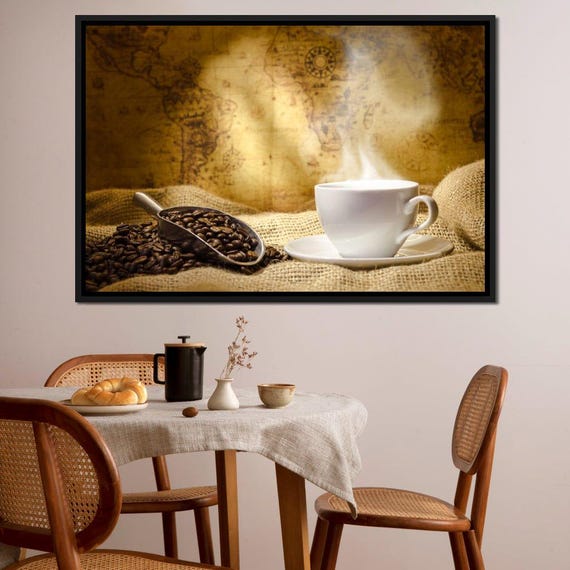 World Of Coffee Cozy Atmosphere Cafe Decor Coffee Lovers Kitchen Wall Art Warm Brown And Tan Tones By Nichecanvas