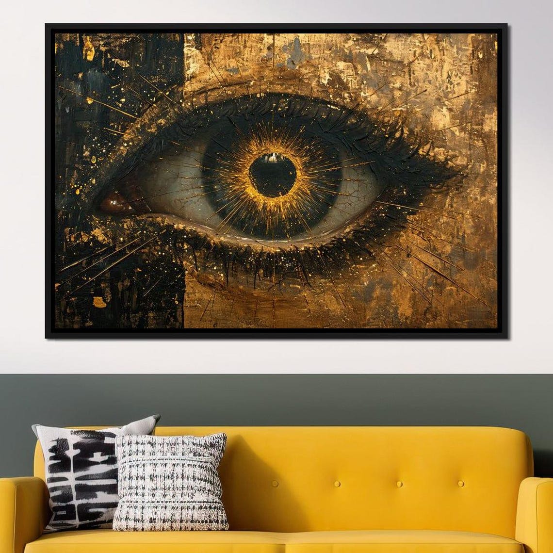 Golden Eye Close Up Black Gold Dramatic Mystical Abstract Wall Art - Image 3