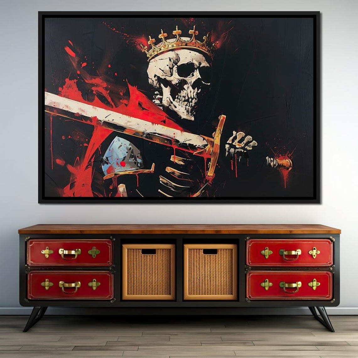 Skeleton King Bloody Sword Dark Gothic Red Black Fantasy Art Poster
