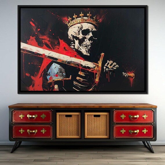 Skeleton King Bloody Sword Dark Gothic Red Black Fantasy Art Poster