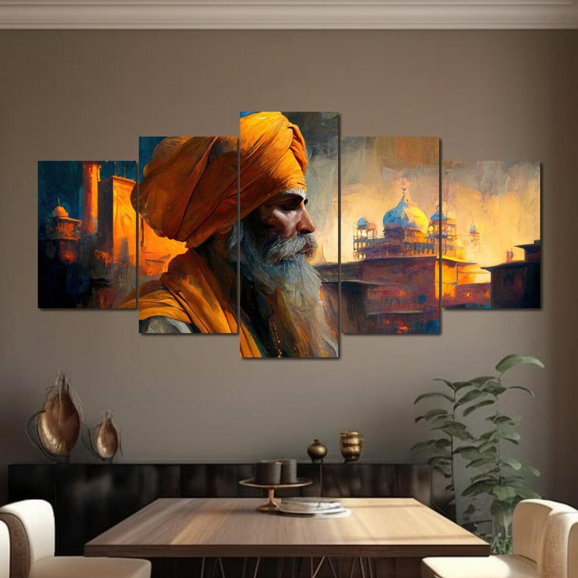 Sikh Elder Orange Turban Golden Temple Painting Spiritual Cultural Art Poster - Image 4