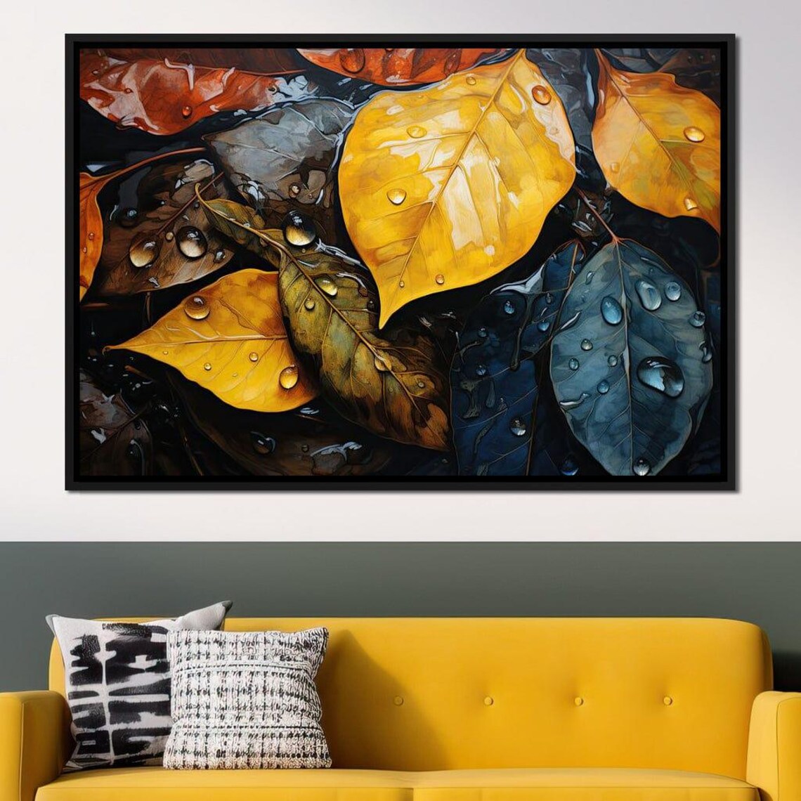 Autumn Leaves Rain Droplets Golden Amber Moody Nature Art Poster - Image 4