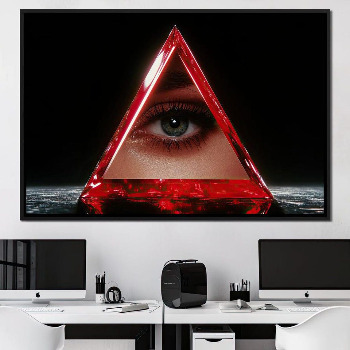 Red Crystal Prism Triangle Eye Surreal Geometric Visionary Art Poster - Image 4