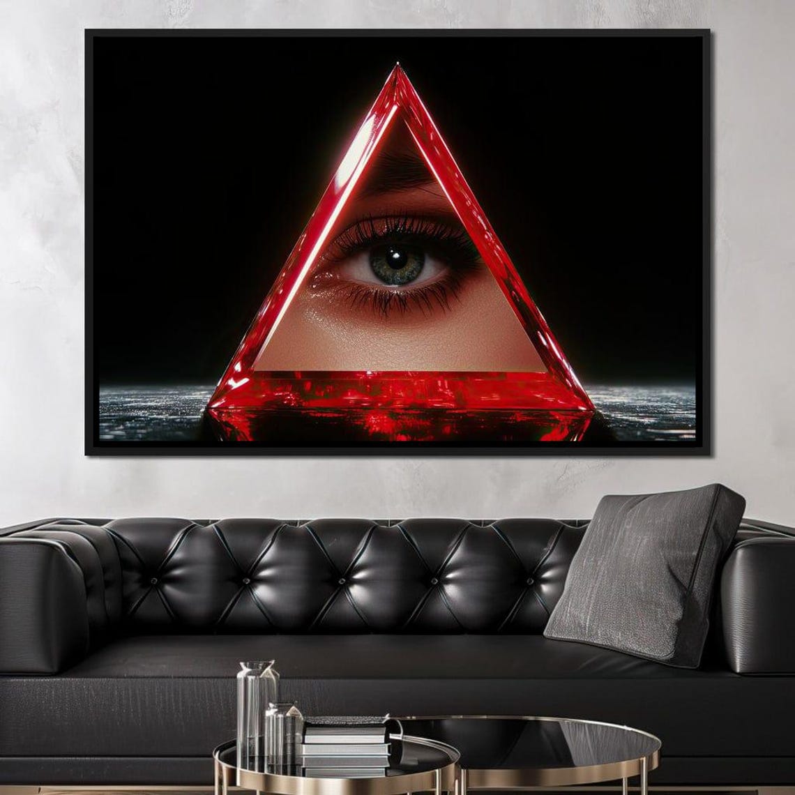 Red Crystal Prism Triangle Eye Surreal Geometric Visionary Art Poster