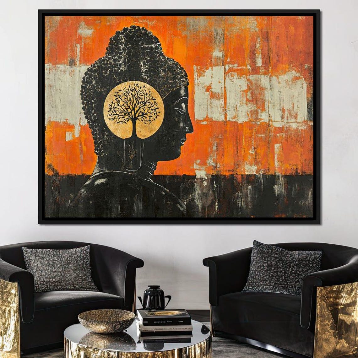 Buddha Profile Tree Of Life Gold Medallion Zen Meditation Poster