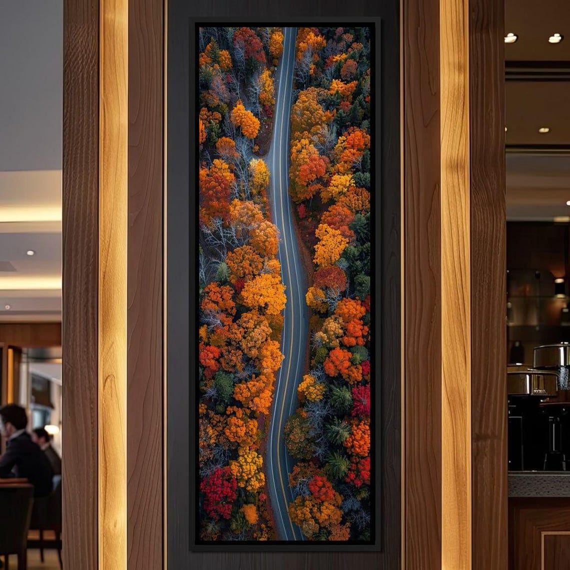 Top Down Autumn Road Forest Canopy Fall Foliage Aerial View Poster - Image 4