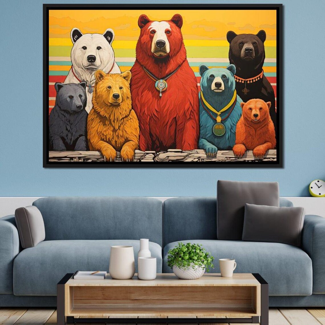 Colorful Bear Family Portrait Whimsical Rainbow Bears Group Wall Art Poster - Image 4