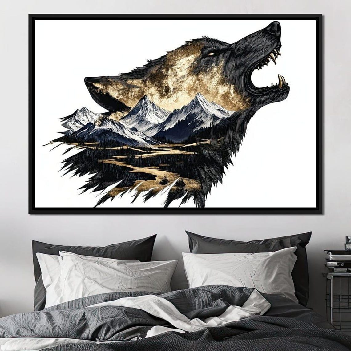Howling Wolf Head Filled With A Dramatic Mountain Landscape Poster - Image 4