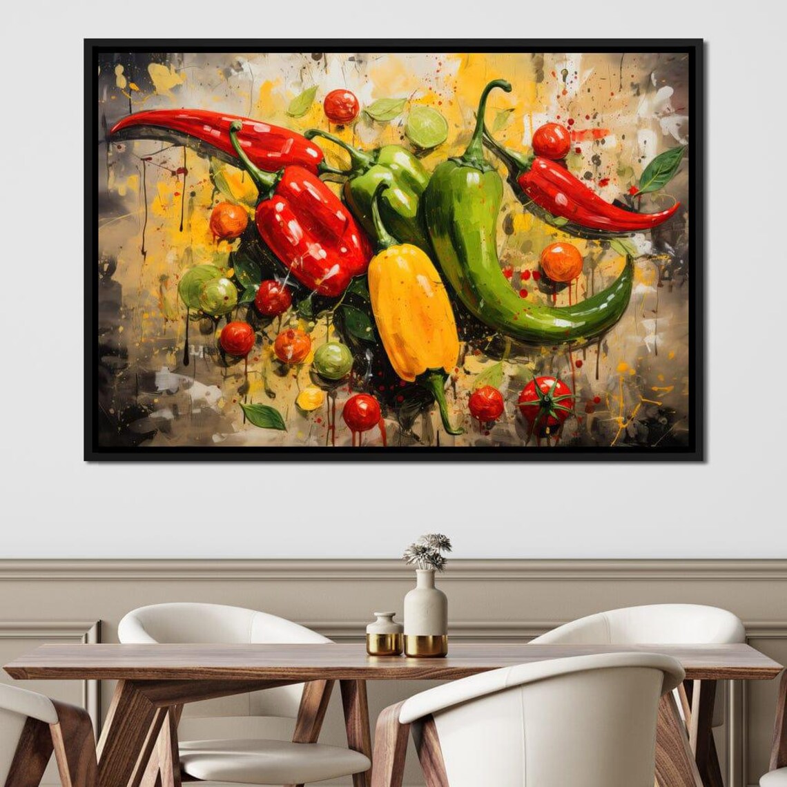 Colorful Chili Peppers Tomatoes Still Life Painting Kitchen Wall Art - Image 3