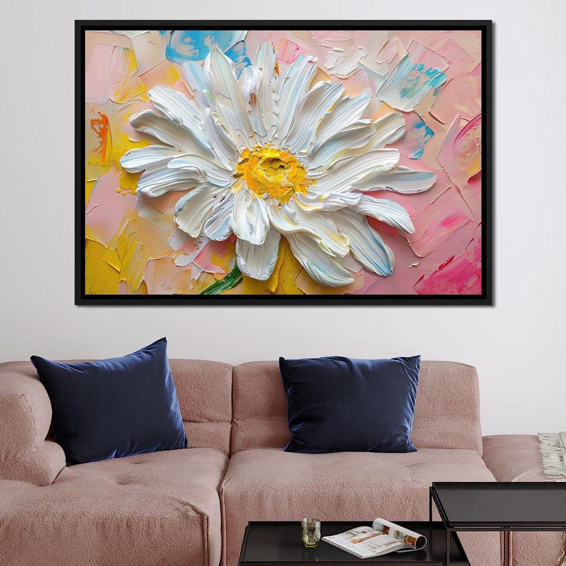 White Daisy Bloom Impasto Palette Knife Spring Floral Wall Art Poster - Image 3